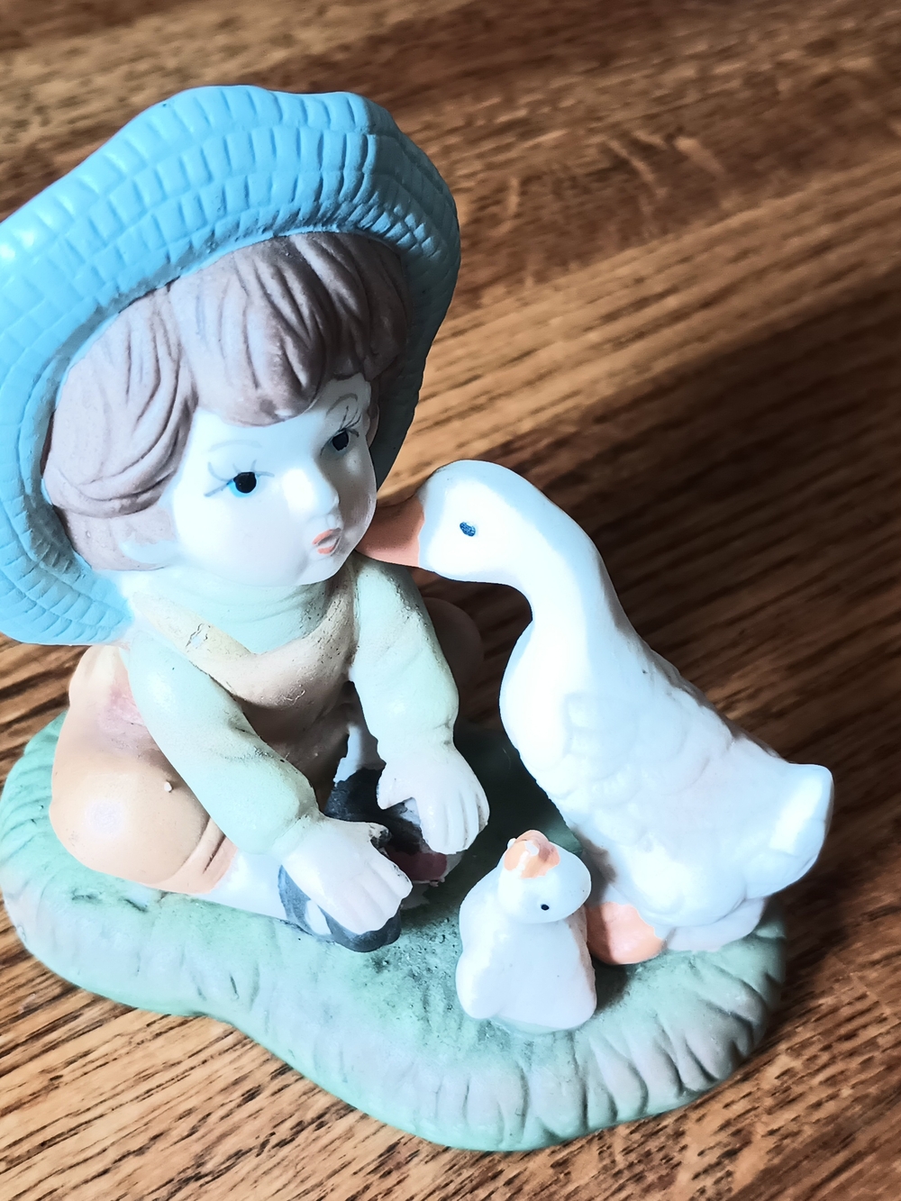 Hand-Painted Ceramic Boy and Geese Figurine in Blue and Green - Picture 5 of 9